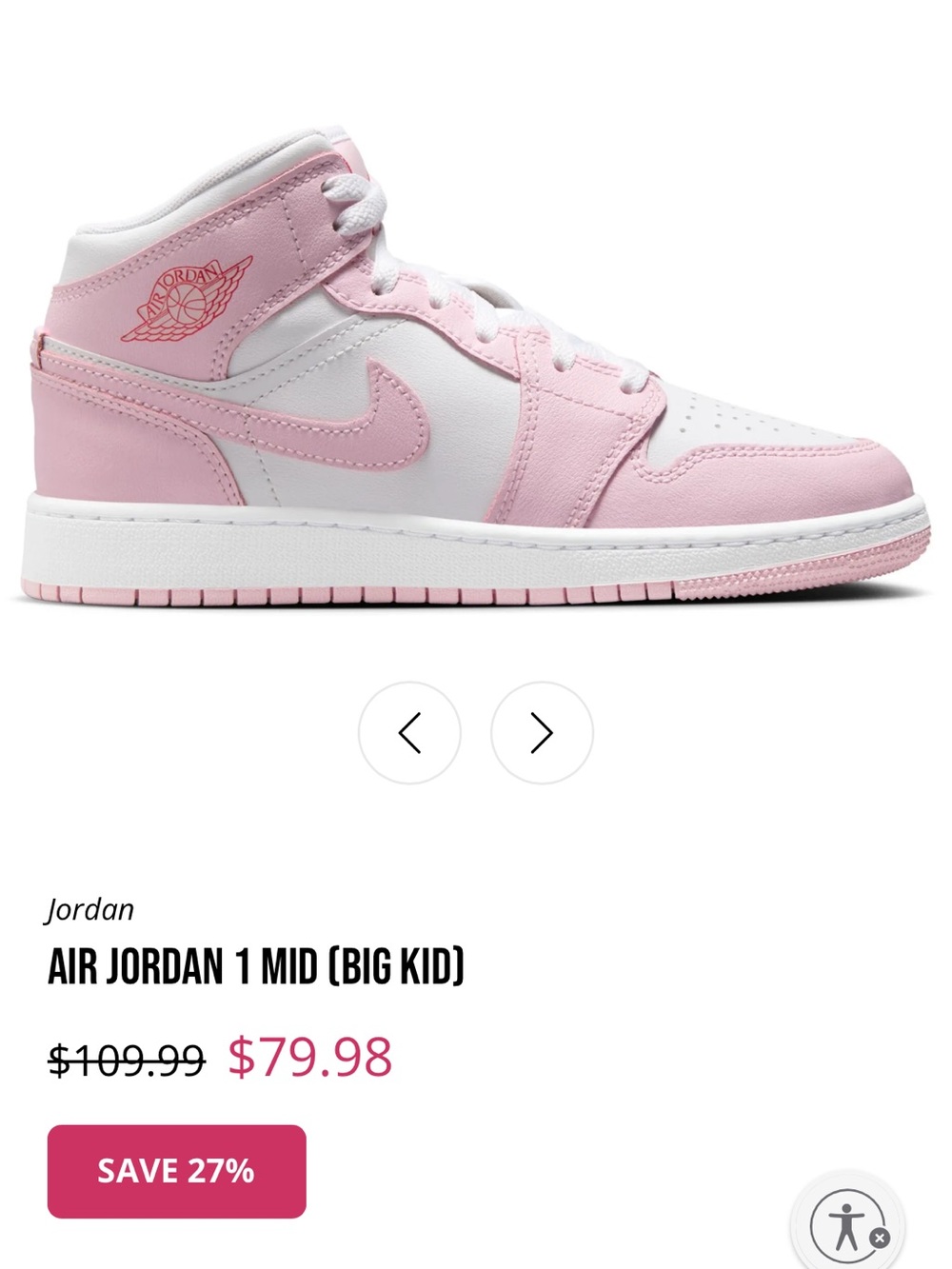 Jordan Air Jordan 1 Mid Kids' Sneakers - Pink/White